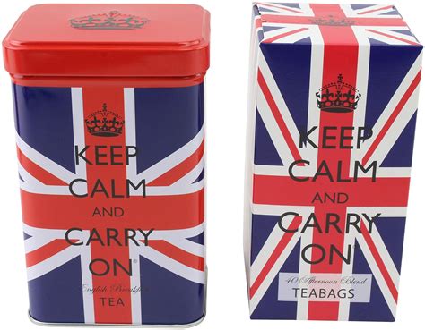 Keep Calm And Carry On English Breakfast And Afternoon Blend Teas Set Of Tin And