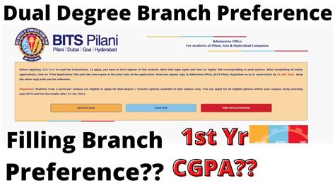 Dual Degree Branch Selection Bits Pilani Filling Preference Msc