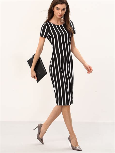 Vertical Striped Long Sheath Dress Sheinsheinside