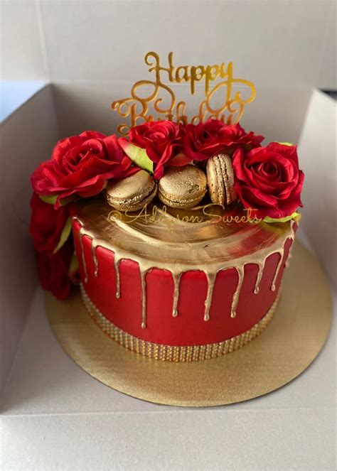 Red And Gold Drip Cake Birthday Cake For Him Cookie Cake Birthday