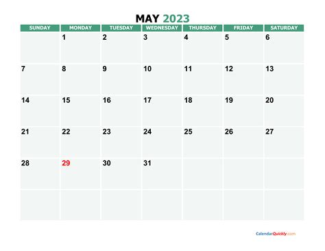May 2023 Printable Calendar Calendar Quickly