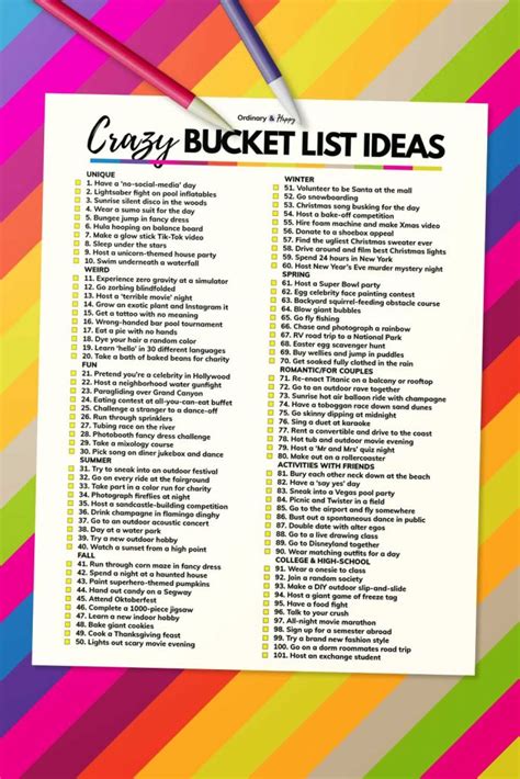 100+ Crazy Bucket List Ideas - Ordinary and Happy