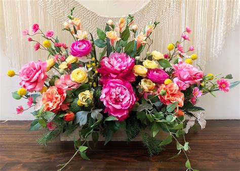 Hot Pink And Yellow Floral Arrangement Large Floral Arrangement Floral Arrangement Wedding