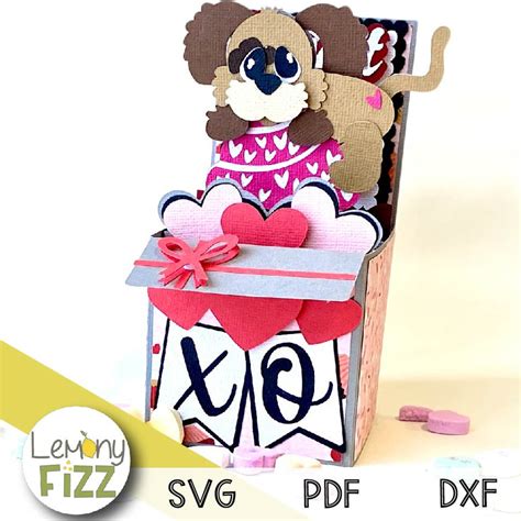 Sweet On You Dog Cupcake Valentine 3d Box Card Paper Craft Svg File