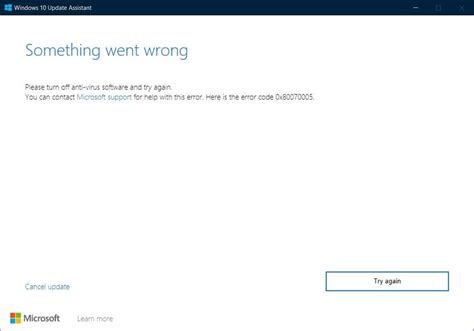 Windows 10 Error 0x80070005 When Installing A Feature Update