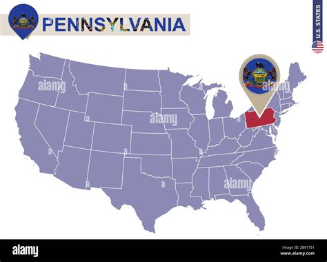 Pennsylvania State On Usa Map Pennsylvania Flag And Map Us States