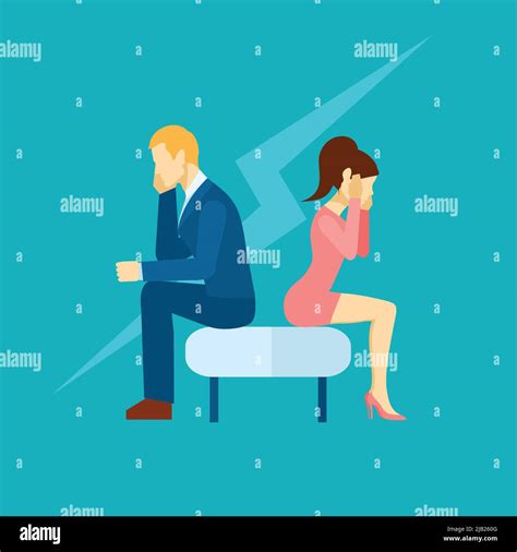 Depression Icon With Sad Man And Woman Sitting On The Couch Flat Vector