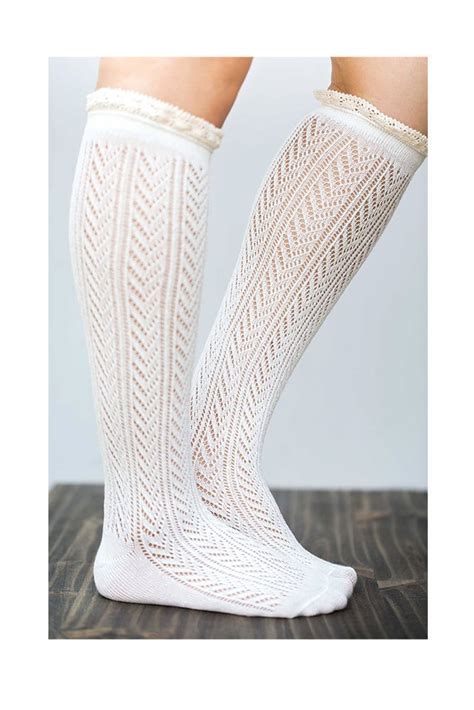 Knee High Lace Socks White Boot Socks By Lovoda On Etsy