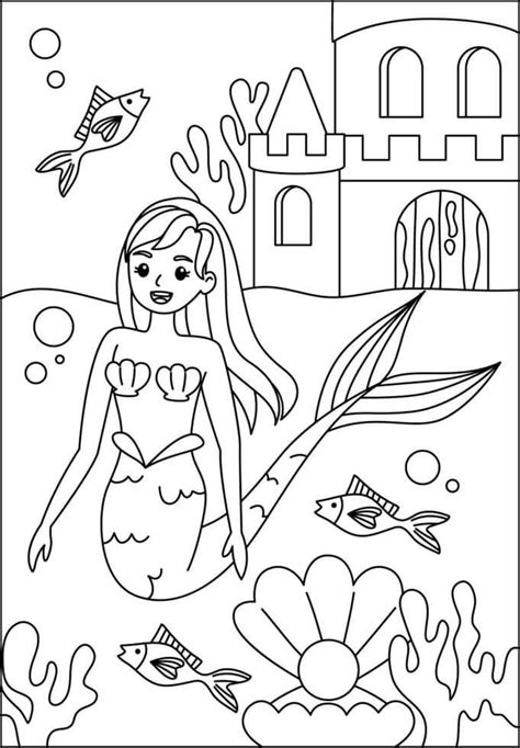 Putri Duyung Dan Tiga Ikan Dengan Kastil