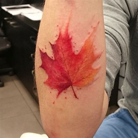 Little Awesome Autumn Leaf For Tonight Watercolor Tattoo