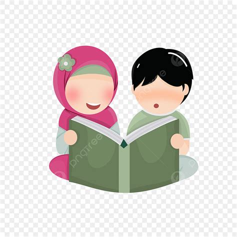 Anak Anak Muslim Membaca Buku Pendidikan Belajar Bacaan Png