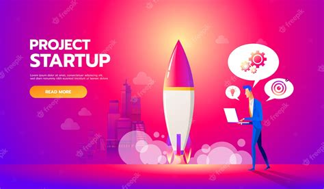 Premium Vector Businessman Launches Rocket Into The Sky Business