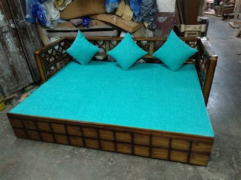 Teak Wood 3 Seater Sea Blue Wooden Sofa Cum Bed With Storage At Rs