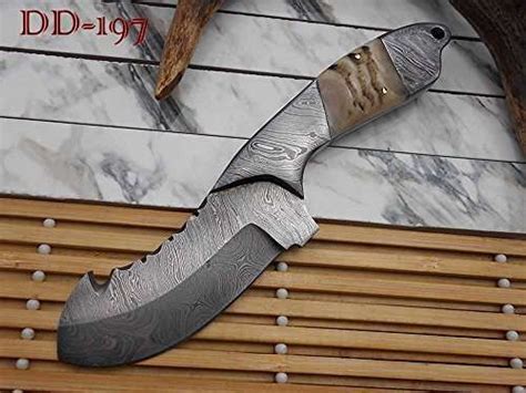 9 Long Damascus Steel Ram Horn Scale With Bolster Custom Made Compact