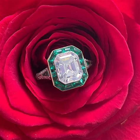 Art Deco Ct Halo Emerald Cut White Sapphire Engagement Ring SayaBling Jewelry