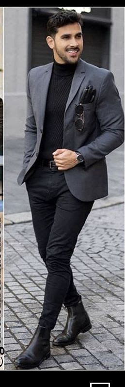 Mens Black Turtle Neck And Blazer Black Suit Men Fashion Suits For