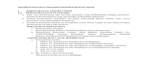 Spesifikasi Pekerjaan Mekanikal Elektrikal Hydrant Siste1 Pdf Document