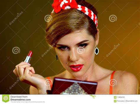 Girl In Pin Up Retro Style Make Make Up Stock Image Image Of Jewelry