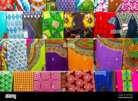 Plenty Of Colorful African Fabrics In A Rows Maputo Mozambique Stock