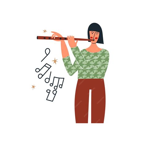 Premium Vector Girl Playing The Flute Or Woman Musician Play Flute