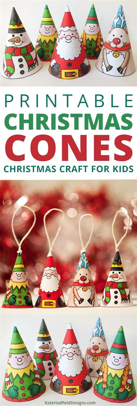 Christmas Cones Colour In Printable Craft For Kids Christmas Crafts