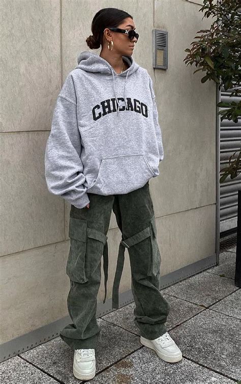 Grey Chicago Printed Hoodie Casual Outfits Clothes Oversized Hoodie
