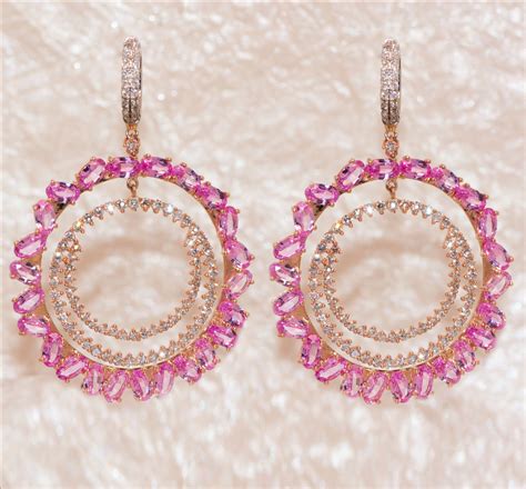 Pink Sapphire And Diamond Hoop Earrings Sapphire Earrings Sapphire Jewelry Pink Sapphire