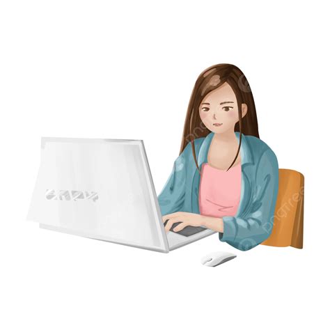 Free Material Hd Transparent Cute Girl Playing Computer Free Material
