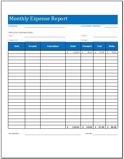 Monthly Expense Report Worksheet Template Microsoft Word And Excel