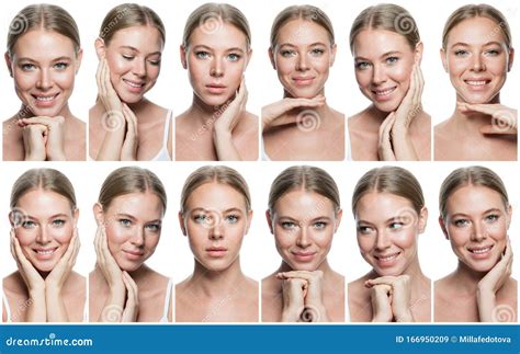 Emotional Women Faces Collage Beautiful Smiling Woman Portraits Stock