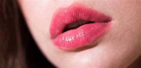 Natural Beauty Lips Woman Lips With Pink Lipstick Sensual Womens Open