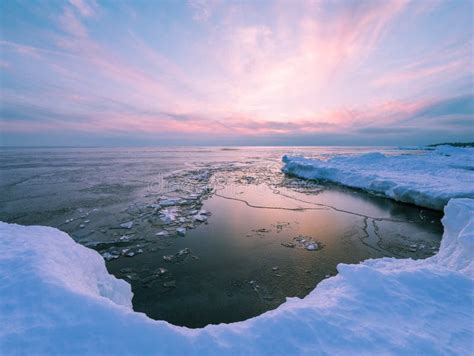 Shoreline Of Lake Superior In Winter At Sunset Stock Image Image Of