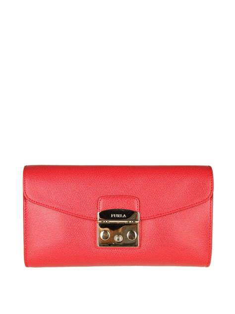 Clutches Furla Small Metropolis Ruby Red Leather Clutch 962802