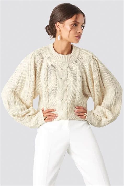 Chunky Cable Knitted Sweater White Na 2020 Chunky Knit Sweater Outfit Knit Sweater