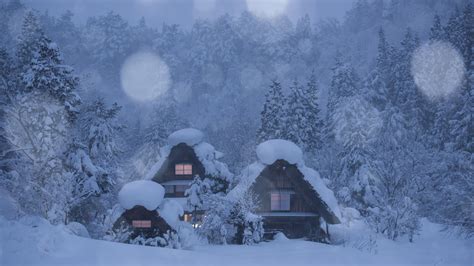 Cabins In Winter Snowstorm 4k Ultra Hd Wallpaper
