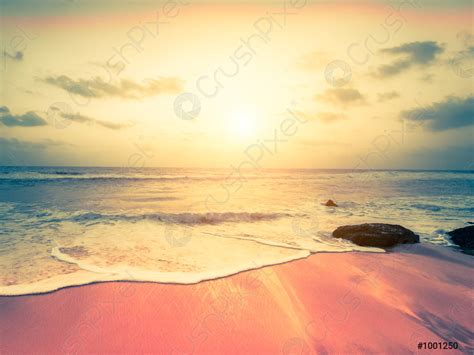 Sunset At Tropical Beach Landscape Rocks At The Ocean Coast Stock