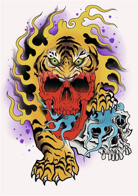 Tiger Skull Tattoo Flash Ideias Para Tatuagens Old School Ideias De