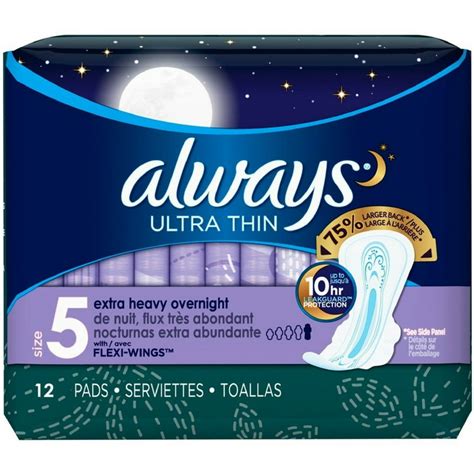 Always Ultra Thin Xtra Heavy Overnight Pads With Flexi Wings Size 5 12