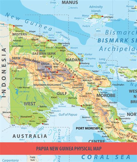 The islands are constituted by 3 large islands and small independent ones which surround them. Papua New Guinea Physical Map by Cartarium | GraphicRiver