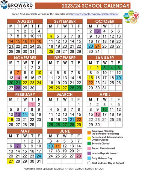 Official 202324 Broward County Public Schools Color Calendar • Coral