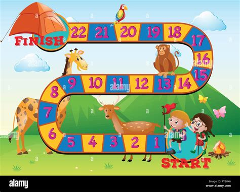 Boardgame Design With Animals And Kids Illustration Stock Vector Image