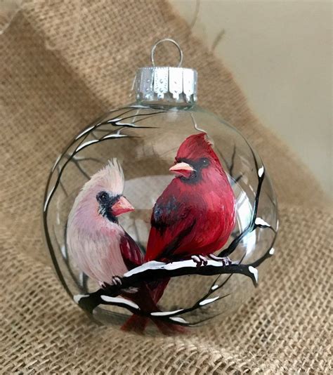 Cardinal Christmas Tree Ornament Hand Painted Glass Love Birds Etsy