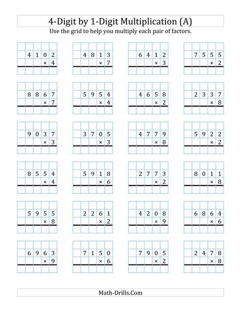 Multi Digit Multiplication Worksheets With Grids