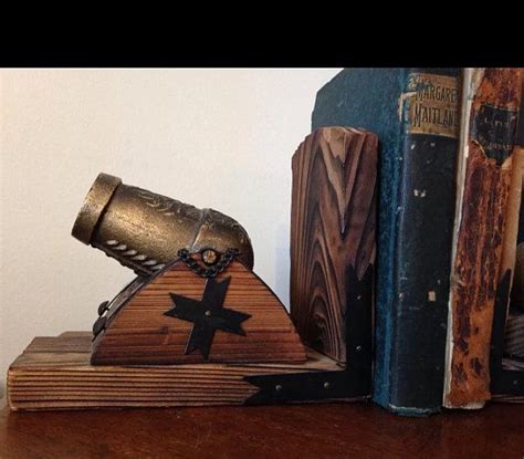 Vintage Wooden And Brass Cannon Bookends Medieval Or Military Decor