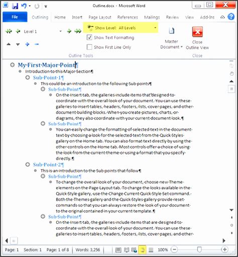 Microsoft Word Outline Template