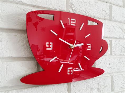 Large Wall Clock Modern Clock Wall Clock Kitchen Clock Red Coffe