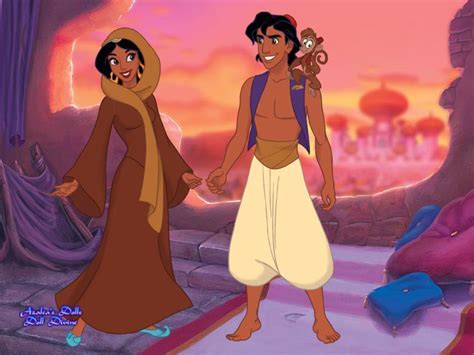 Princess Jasmine In Her Peasant Disguise And Aladdin With Abu The