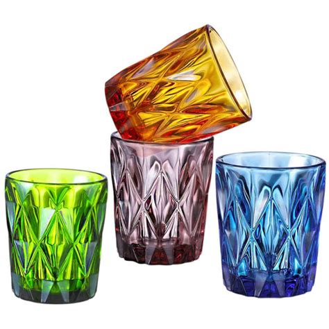Whiskey Glasses Set Of 4 Juice Beverage Multi Colored Drinking Glasses 10 Oz Ebay