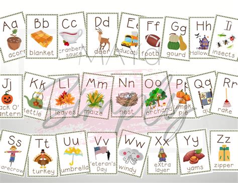 Fall Abc Alphabet Posters And Flash Cards Educational Abc Etsy