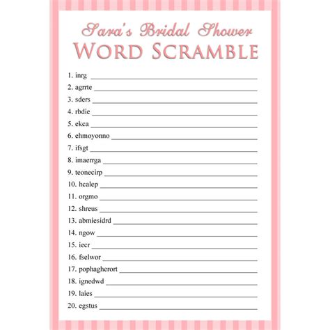 Free Printable Bridal Shower Games Word Scramble